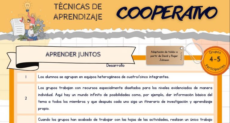 Técnicas de aprendizaje cooperativo. Aprender juntos