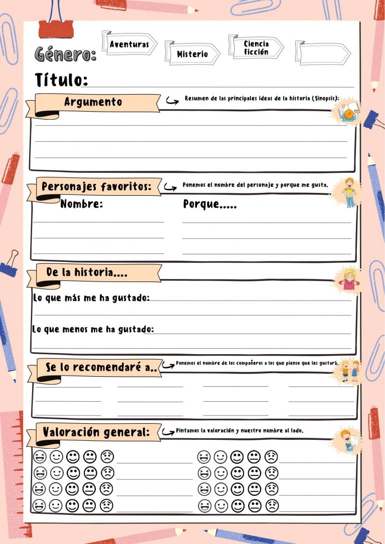 Ficha de biblioteca de aula. Recomendar libros en clase