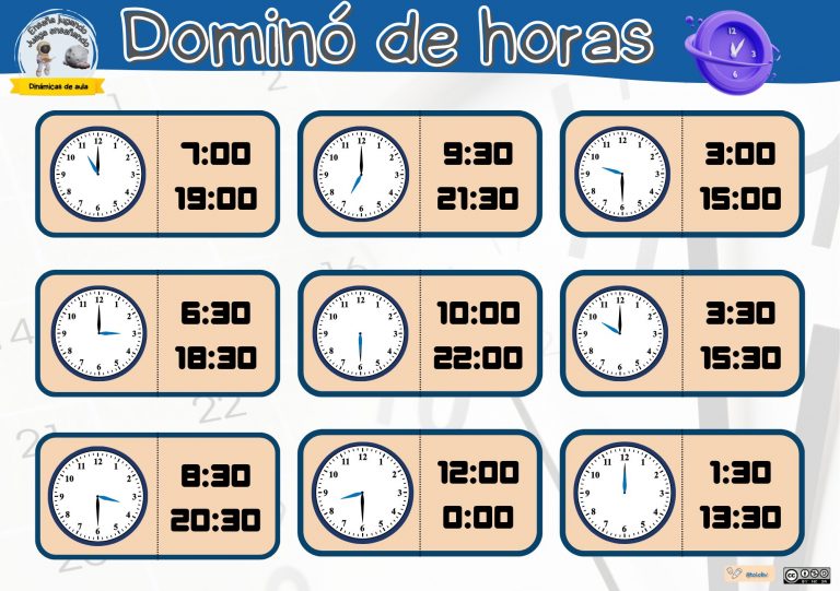Dominó de relojes:lee horas jugando