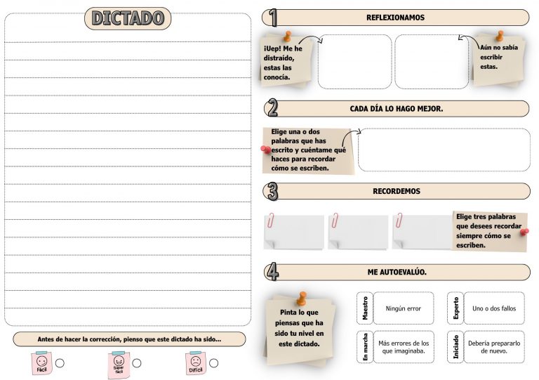 Plantilla de dictados para reflexionar y mejorar